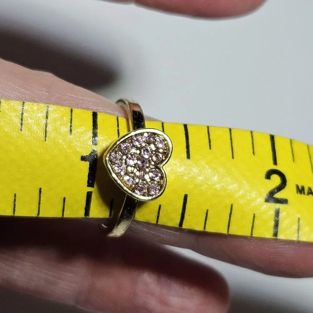 Gold Tone Pink Rhinestone Accented Heart Ring Size 5.25